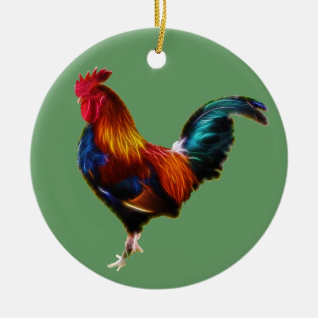 Fractalius Leghorn Rooster Ceramic Ornament (Front)