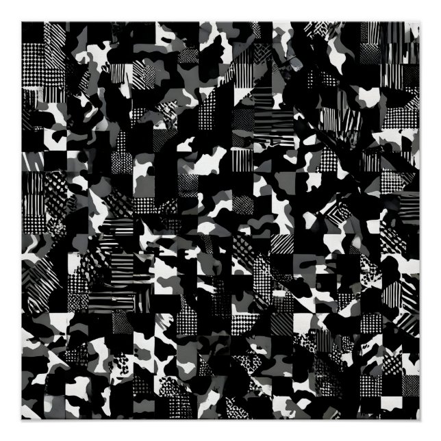 "Fractura" - Black White Camouflage Pattern  Poster (Front)