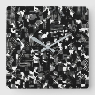 "Fractura" - Black White Camouflage Pattern  Square Wall Clock
