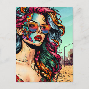 Fractured Art   Abstract Woman at Beach Postcard