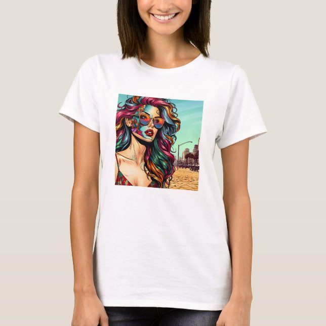 Fractured Art | Abstract Woman at Beach T-Shirt (Front)