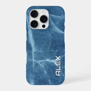 Fractured Blue Marble – Textured Stone Pattern iPhone 16 Pro Case