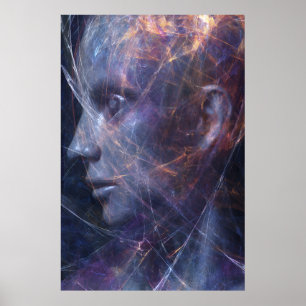 Fractured Face Neon Threads Cosmic Portrait Poster