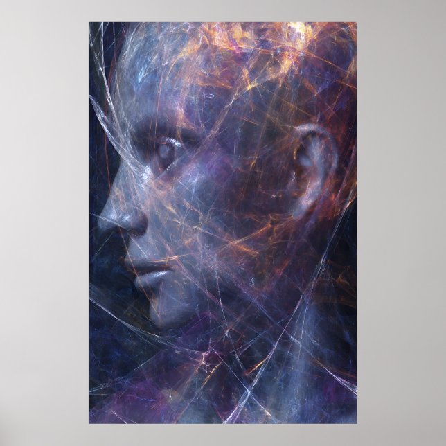 Fractured Face Neon Threads Cosmic Portrait Poster (Front)