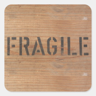 Fragil Stamped on Wood Square Sticker