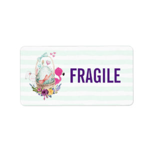 Fragile Egg in a Basket with Flamingo and Bunny Label
