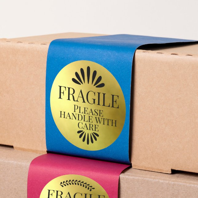 Fragile gold  please handle with care shipping classic round sticker (Creator Uploaded)