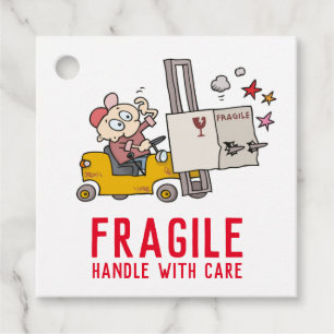 Fragile Handle With Care Funny Fork Lift Cartoon Favour Tags
