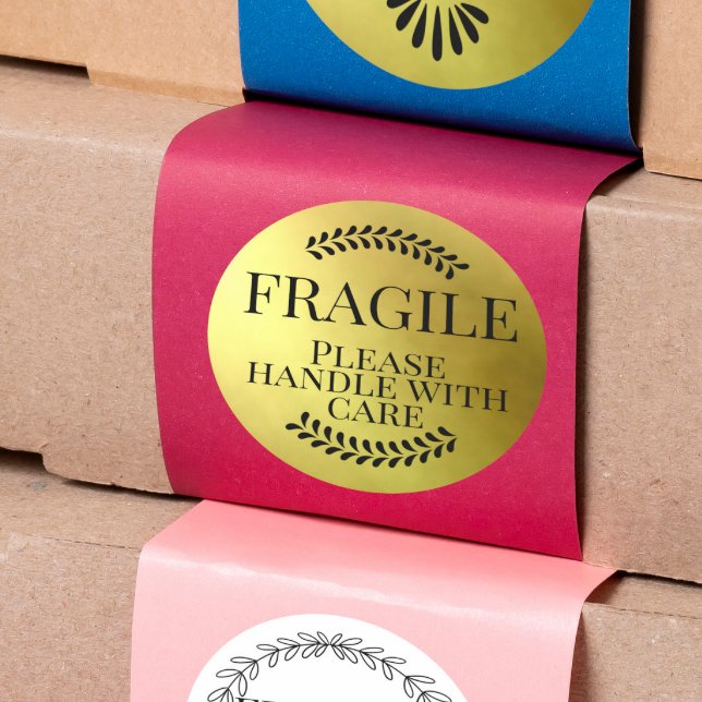 Fragile Handle With Care Gold shipping  Classic Round Sticker (Creator Uploaded)