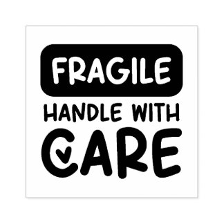 FRAGILE Handle With Care Heart Rubber Stamp