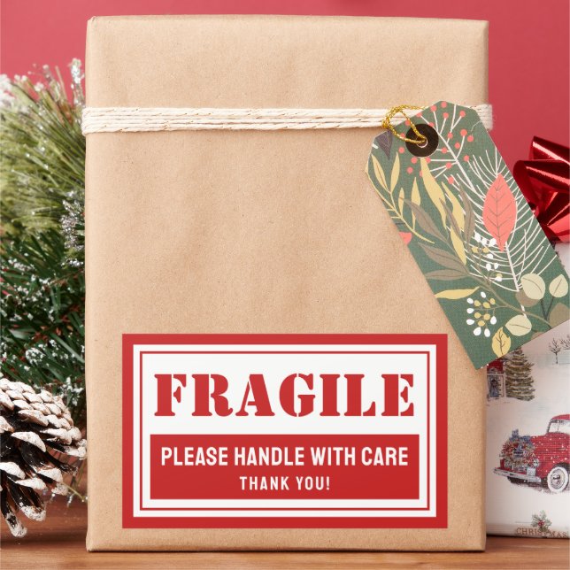 Fragile Handle With Care Mailing and Packaging Rectangular Sticker (Holiday)