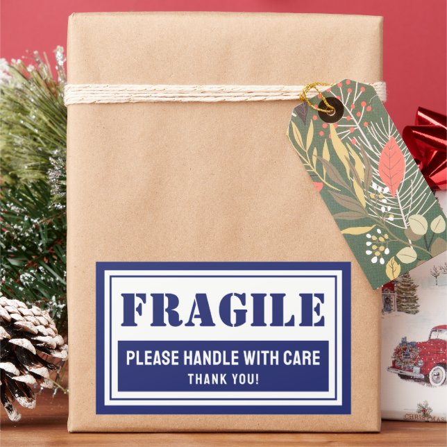 Fragile Handle With Care Mailing and Packaging Rectangular Sticker (Holiday)