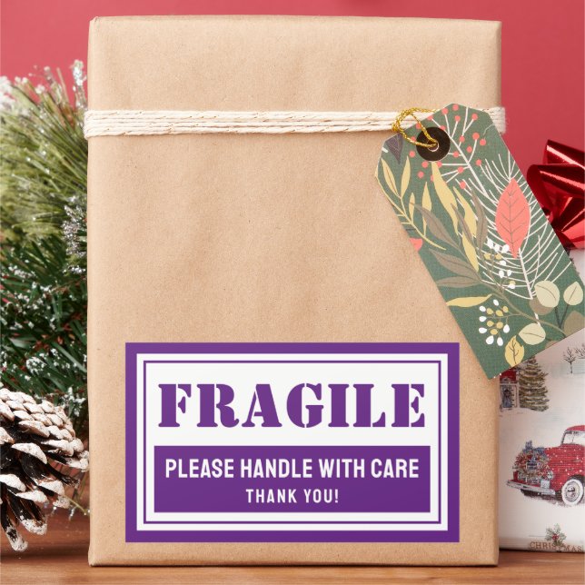 Fragile Handle With Care Mailing and Packaging Rectangular Sticker (Holiday)