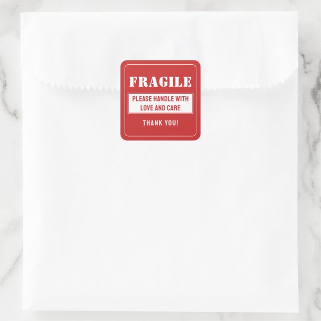 Fragile Handle With Care Mailing and Packaging Square Sticker (Bag)