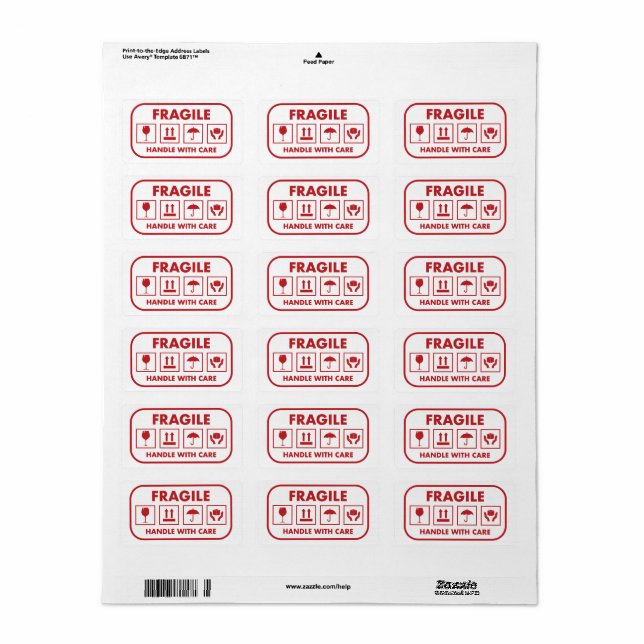 Fragile Handle with Care Mailing Label (Full Sheet)