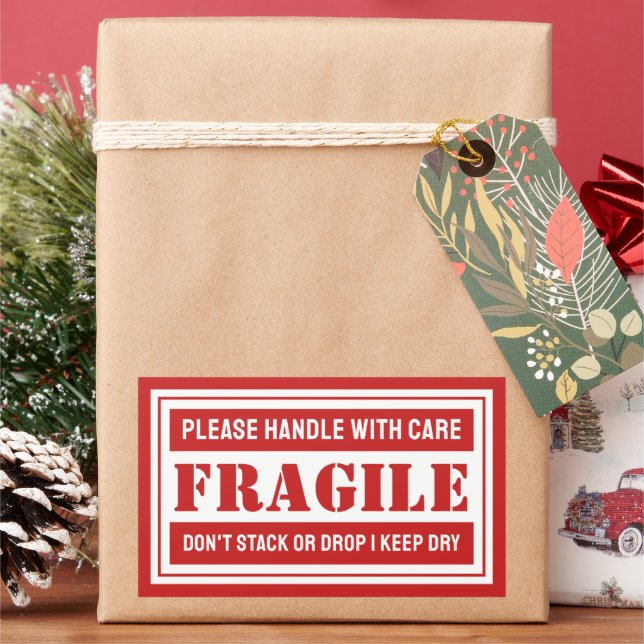 Fragile Handle With Care Packaging Custom Rectangular Sticker (Holiday)