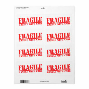 Fragile Handle With Care Shipping Labels Red Text