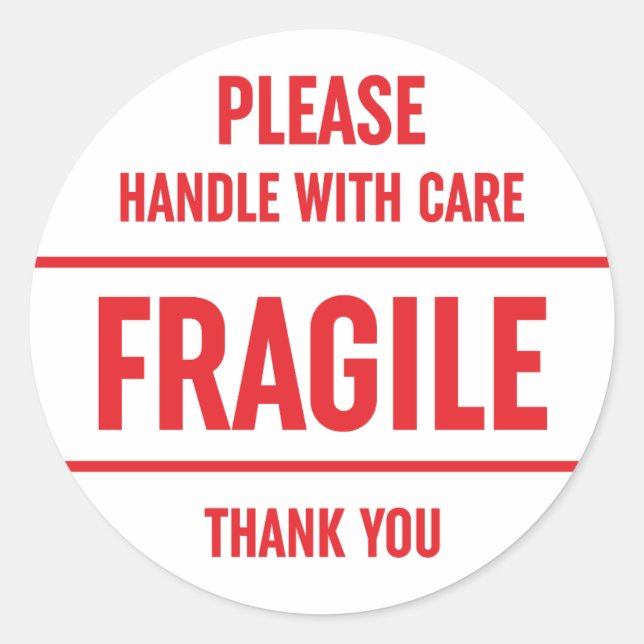 Fragile Handle With Care Warning Classic Round Sticker (Front)