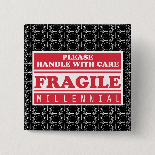 Fragile Millennial, Handle With Care Bubble Wrap 15 Cm Square Badge (Front)