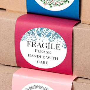 Fragile please handle with care blue/teal florage classic round sticker