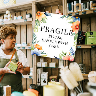 Fragile Please Handle With Care Floral Square Stic Sticker