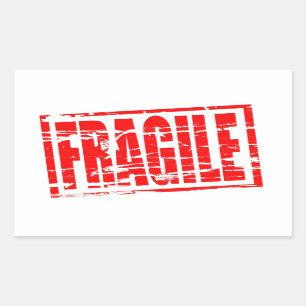 Fragile red rubber stamp effect rectangular sticker