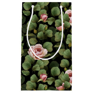 Fragile roses. Floral pattern on black Small Gift Bag