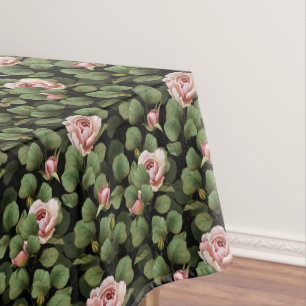 Fragile roses. Floral pattern on black Tablecloth