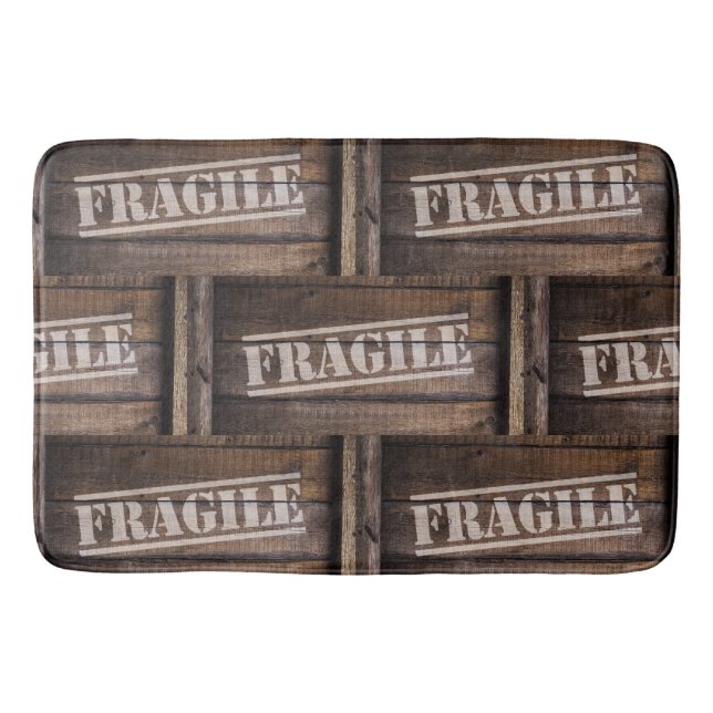 Fragile wood crate vintage woodgrain shipping bath mat (Front)