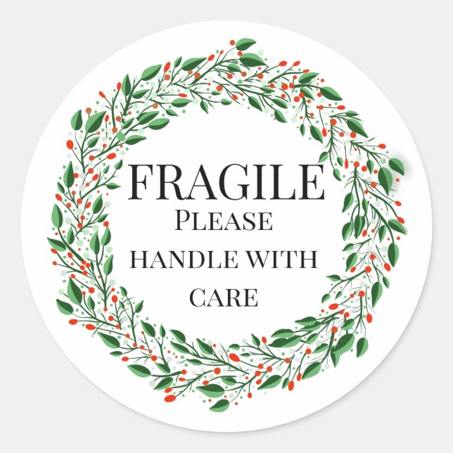 Fragile wreath  please handle with care classic round sticker (Front)