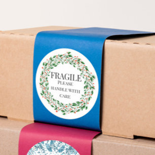 Fragile wreath  please handle with care classic round sticker