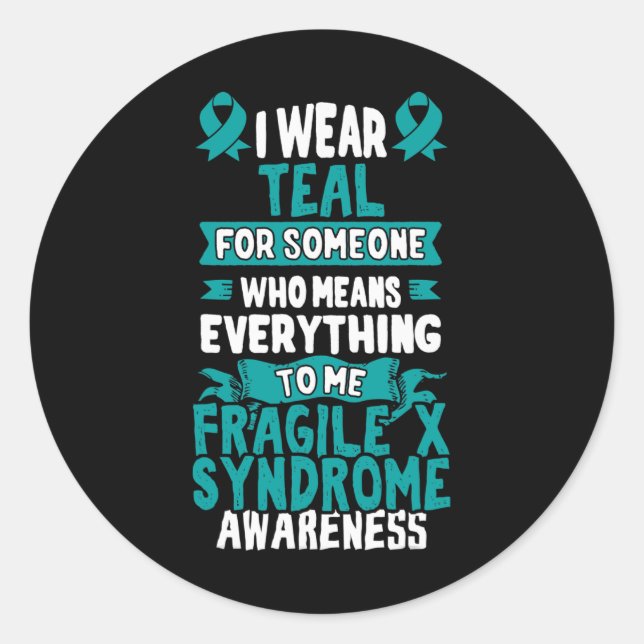 Fragile X Syndrome  Teal Awareness Ribbon Classic Round Sticker (Front)
