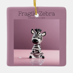 Fragile Zebra: Handle with Care Ceramic Ornament
