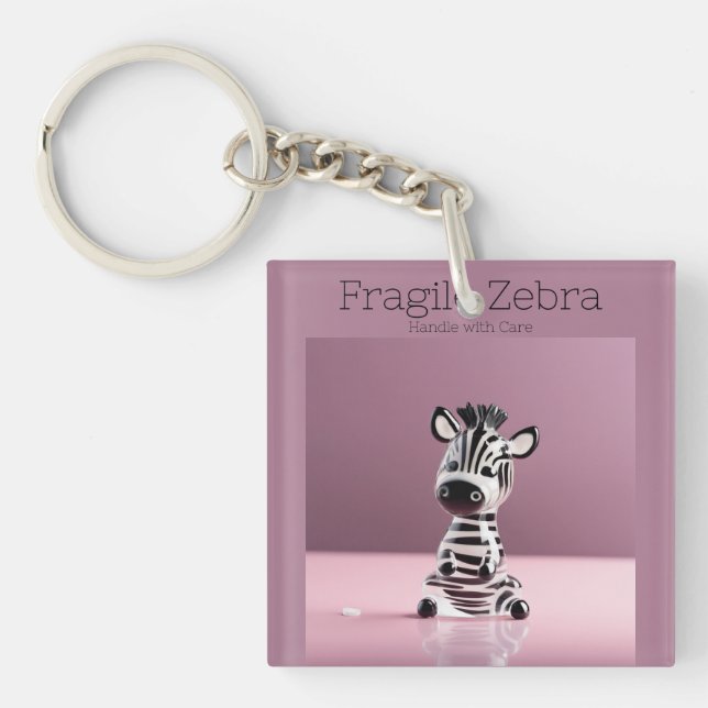 Fragile Zebra: Handle with Care Key Ring (Front)