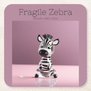 Fragile Zebra: Handle with Care Square Paper Coaster
