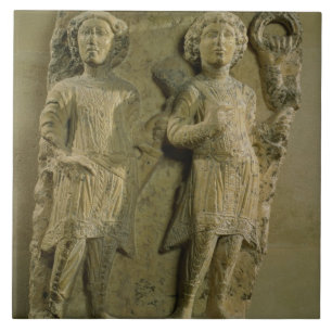 Fragment of a bas-relief plaque depicting two sold tile