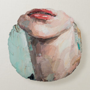 Fragment of art painting. Portrait of a girl with Round Cushion