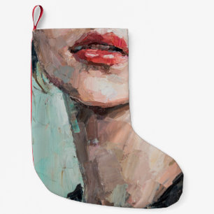 Fragment of art painting. Portrait of a girl with Small Christmas Stocking