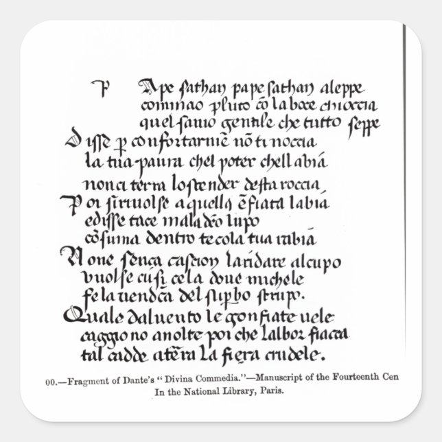 Fragment of Dante's  'Divina Commedia' Square Sticker (Front)