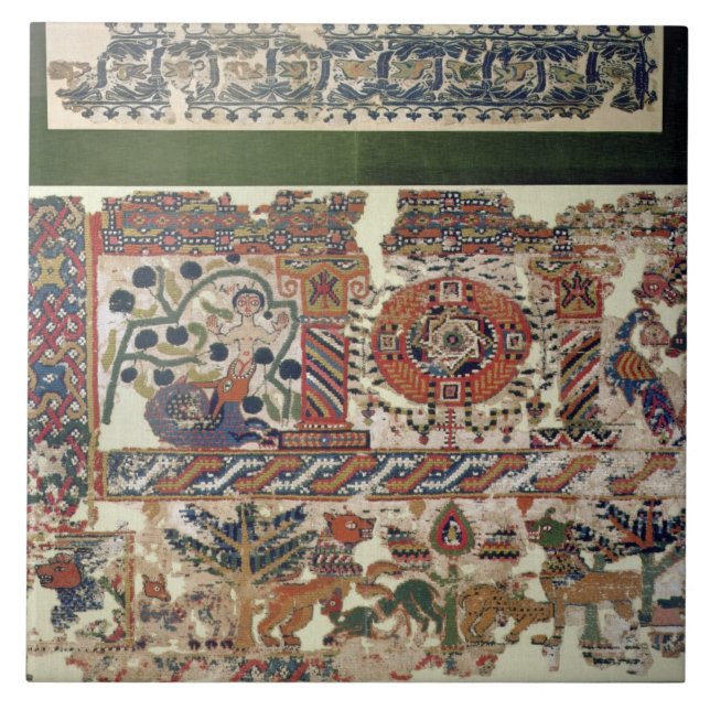 Fragment of textile depicting Jonah and the Whale Ceramic Tile (Front)