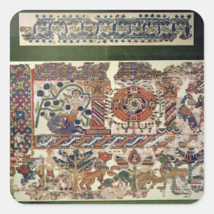 Fragment of textile depicting Jonah and the Whale Square Sticker
