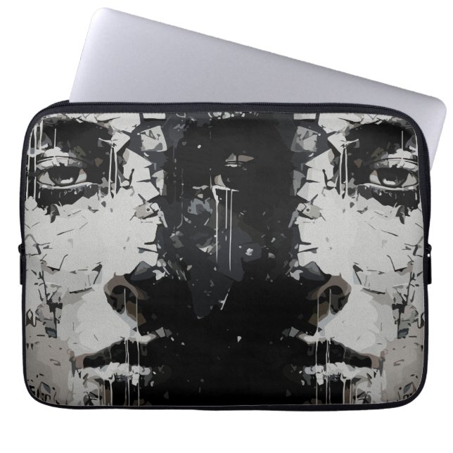 Fragmented Face: Dark Abstract Expression Laptop Sleeve (Front)
