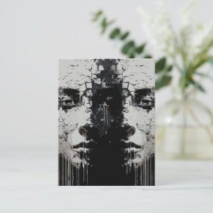 Fragmented Face: Dark Abstract Expression Postcard