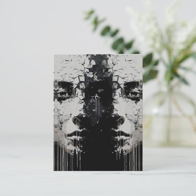 Fragmented Face: Dark Abstract Expression Postcard (Standing Front)