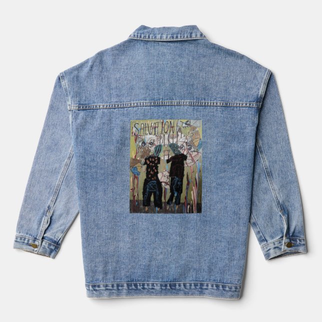 Fragmented Face Two People Abstract Art Denim Jacket (Back)