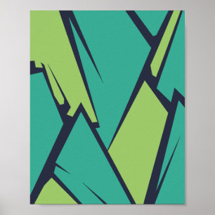 Fragmented Geometry in Green and Teal Poster