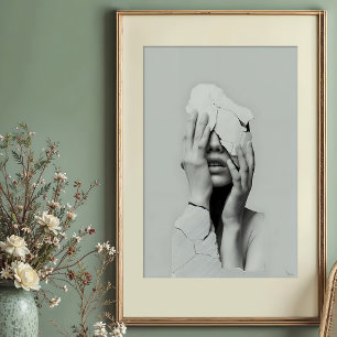 Fragmented Silence – Surreal Cracked Portrait Poster