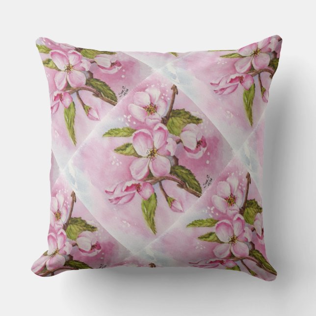 FRAGRANT PINK APPLE BLOSSOMS PATIO PILLOW (Front)