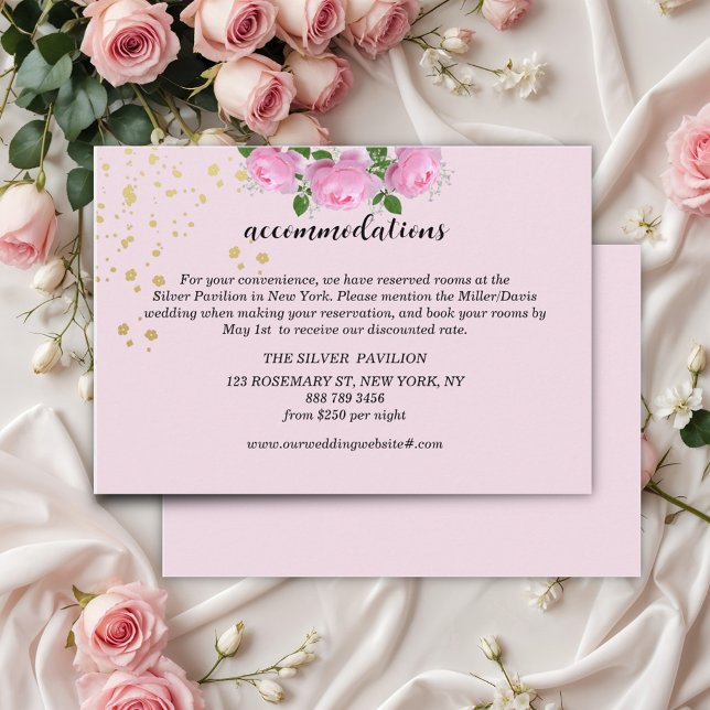 Fragrant Pink Roses Wedding Accommodations Enclosure Card (Creator Uploaded)