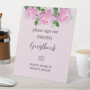 Fragrant Pink Roses , Wedding Photo Guestbook Pedestal Sign